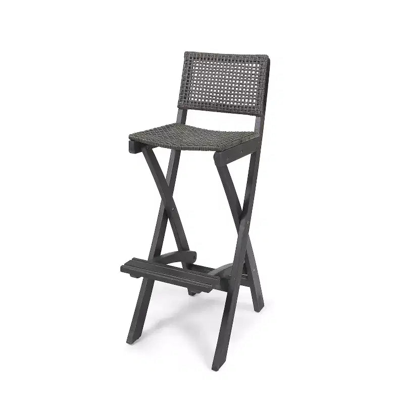 Polaris Set Bar da 26" Quadrato in 3 Pezzi in Legno e Vimini Grigio Scuro - Christopher Knight Home: Set da Pranzo per Patio Resistente alle Intemperie con 2 Sgabelli