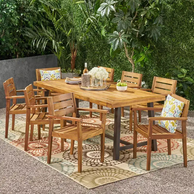 Set da pranzo Balfour di Christopher Knight Home in legno di acacia 9 pz - Teak: resistente alle intemperie, 8 posti, senza cuscino