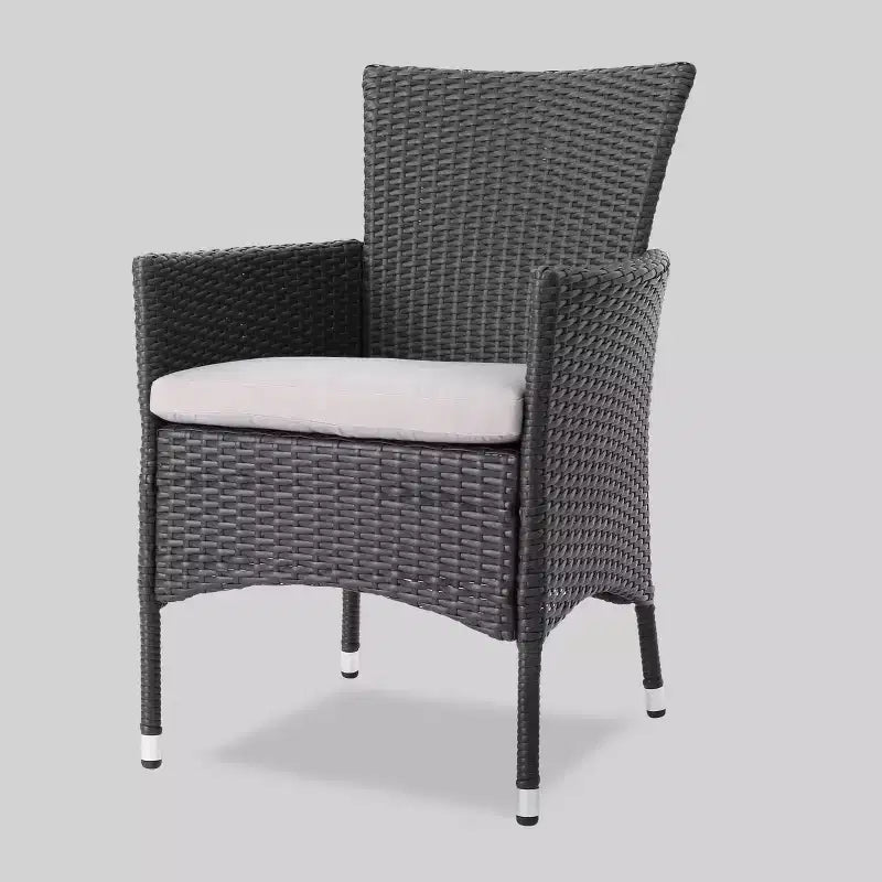 Nadia set da pranzo espandibile 9 pezzi in legno e vimini grigio: Struttura in acacia, rattan PE, cuscini - Christopher Knight Home