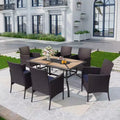 7pc Patio Dining Set with Rectangular Steel Table & Rattan Closed Side Chairs Blue/Brown - Captiva Designs