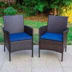 Set da pranzo da 7 pezzi per patio con tavolo rettangolare in acciaio e sedie in rattan con schienale chiuso blu/marrone - Captiva Designs