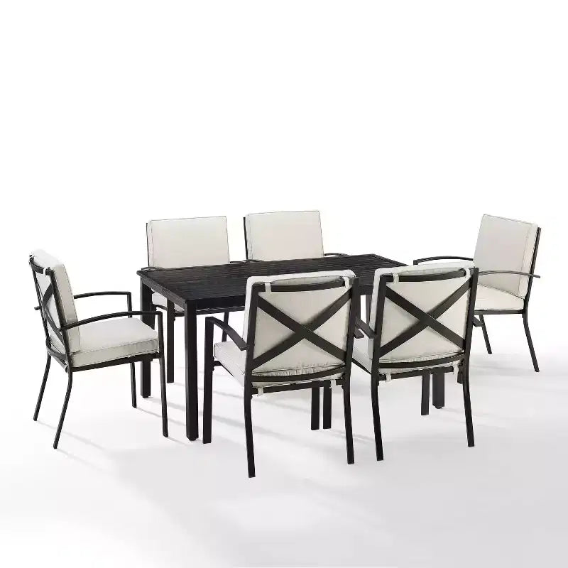 Kaplan 7pc Outdoor Dining Set with 6 Arm Chairs & Dining Table Oatmeal/Oil Rubbed Bronze - Crosley