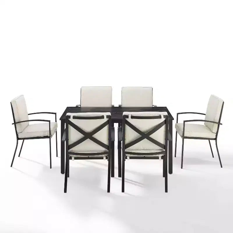 Ensemble de salle à manger d'extérieur Kaplan 7 pièces avec 6 fauteuils et table à manger avoine/bronze huilé - Crosley