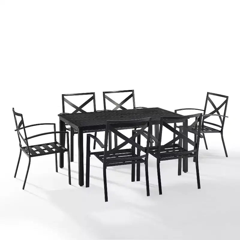 Ensemble de salle à manger d'extérieur Kaplan 7 pièces avec 6 fauteuils et table à manger avoine/bronze huilé - Crosley
