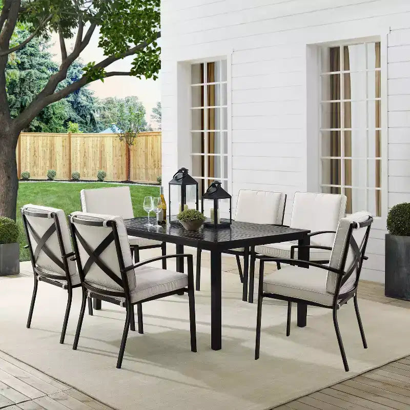 Ensemble de salle à manger d'extérieur Kaplan 7 pièces avec 6 fauteuils et table à manger avoine/bronze huilé - Crosley