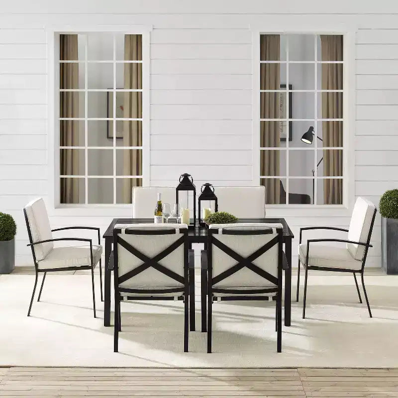 Ensemble de salle à manger d'extérieur Kaplan 7 pièces avec 6 fauteuils et table à manger avoine/bronze huilé - Crosley