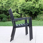 Tavolo Rettangolare da Esterno 7 Pezzi e 6 Sedie con Design a Strisce - Nero - Captiva Designs: Set da Pranzo per Patio, Resistente alle Intemperie