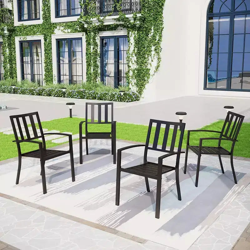Tavolo Rettangolare da Esterno 7 Pezzi e 6 Sedie con Design a Strisce - Nero - Captiva Designs: Set da Pranzo per Patio, Resistente alle Intemperie