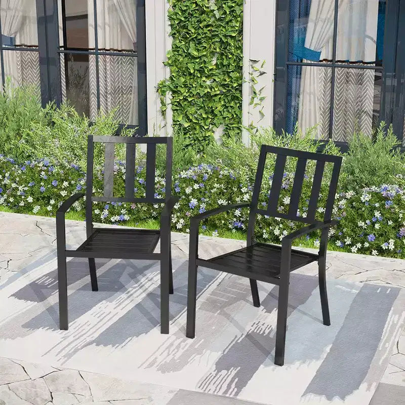Tavolo Rettangolare da Esterno 7 Pezzi e 6 Sedie con Design a Strisce - Nero - Captiva Designs: Set da Pranzo per Patio, Resistente alle Intemperie