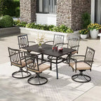 7pc Metal Patio Dining Set with Rectangular Table with Umbrella Hole & & Swivel Armrest Chairs - Captiva Designs