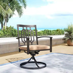 Set da pranzo da esterno in metallo da 7 pezzi con tavolo rettangolare con foro per ombrellone e sedie girevoli con braccioli - Captiva Designs