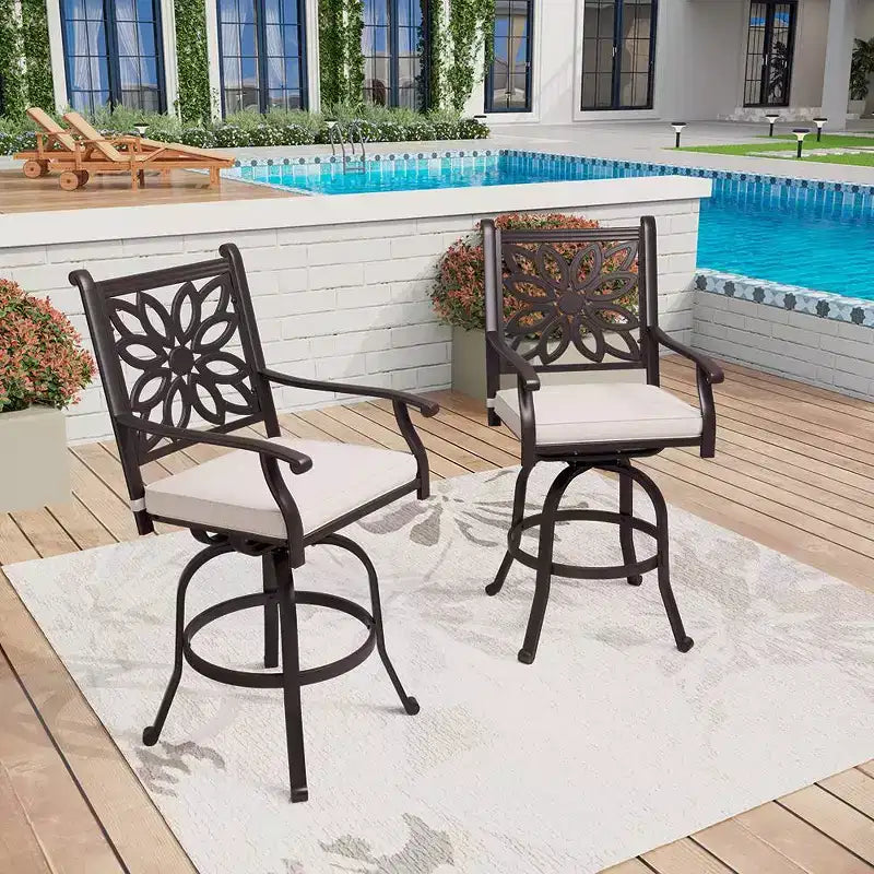 Set da pranzo da esterno Captiva Designs in alluminio pressofuso da 3 pezzi: Finitura bronzo, resistente all'acqua e alla ruggine, include 2 sedie a braccioli, 1 tavolo