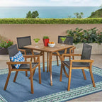 Chaucer 5pc Acacia and Mesh Dining Set - Teak/Black - Christopher Knight Home: Weather-Resistant, Square Table