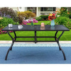 Tavolo Rettangolare da Esterno 7 Pezzi e 6 Sedie con Design a Griglia - Nero - Captiva Designs: Struttura in Ferro, Resistente ai Raggi UV