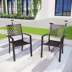 Tavolo Rettangolare da Esterno 7 Pezzi e 6 Sedie con Design a Griglia - Nero - Captiva Designs: Struttura in Ferro, Resistente ai Raggi UV
