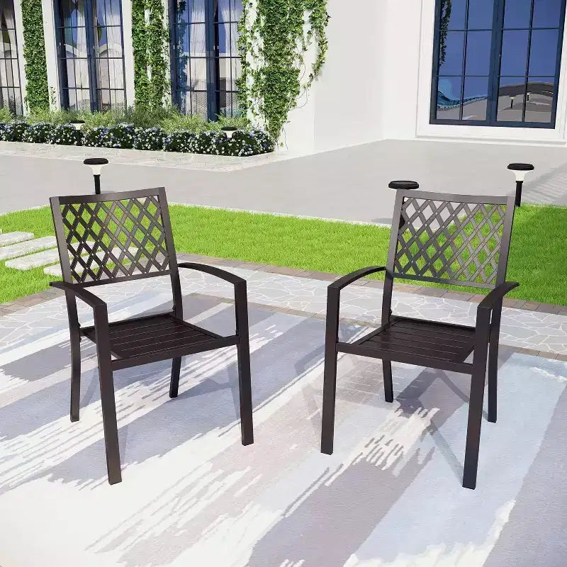 Tavolo Rettangolare da Esterno 7 Pezzi e 6 Sedie con Design a Griglia - Nero - Captiva Designs: Struttura in Ferro, Resistente ai Raggi UV