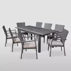 Davenport Set Da Pranzo Espandibile 9 Pezzi in Legno e Vimini Grigio Scuro/Grigio - Christopher Knight Home
