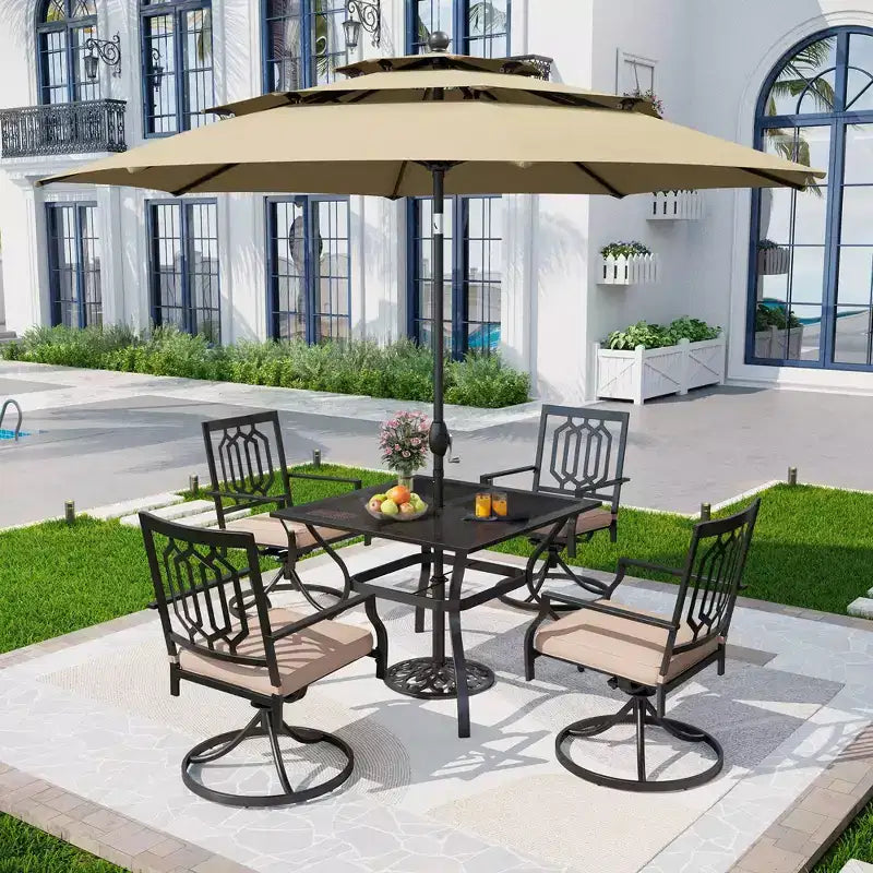 5pc Patio Set with Swivel Chairs & Square Metal Table - Captiva Designs: Outdoor Dining Furniture Set