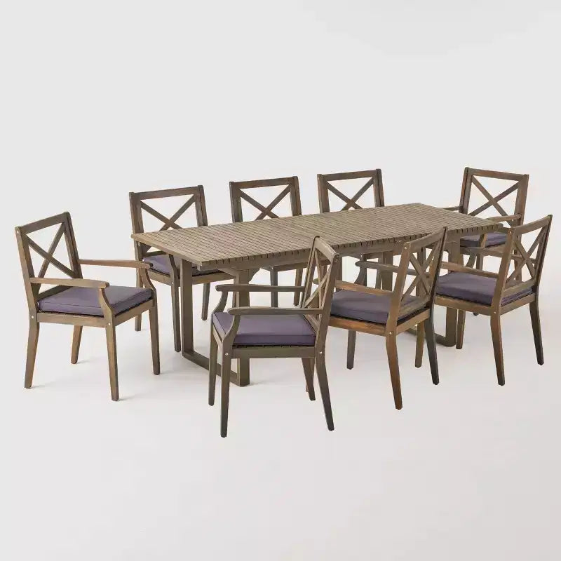 Set da pranzo espandibile Belasera 9 pezzi in legno di acacia grigio - Christopher Knight Home