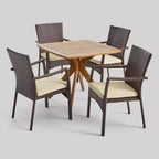 Set da pranzo da esterni Didicas 5 pezzi in vimini e legno di teak - Christopher Knight Home