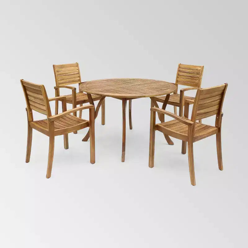 Set da pranzo rotondo Wells a 5 pezzi in legno di acacia con finitura teak - Christopher Knight Home: mobili da patio resistenti alle intemperie