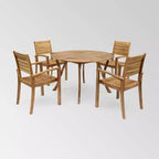 Set da pranzo rotondo Wells a 5 pezzi in legno di acacia con finitura teak - Christopher Knight Home: mobili da patio resistenti alle intemperie