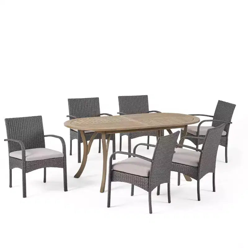 Set da pranzo Mason 7 pezzi in legno di acacia e vimini di polietilene: Christopher Knight Home, sedie imbottite