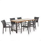 Spencer 7pc Wood & Wicker Dining Set - Brown - Christopher Knight Home: Weather-Resistant, Aluminum Frame