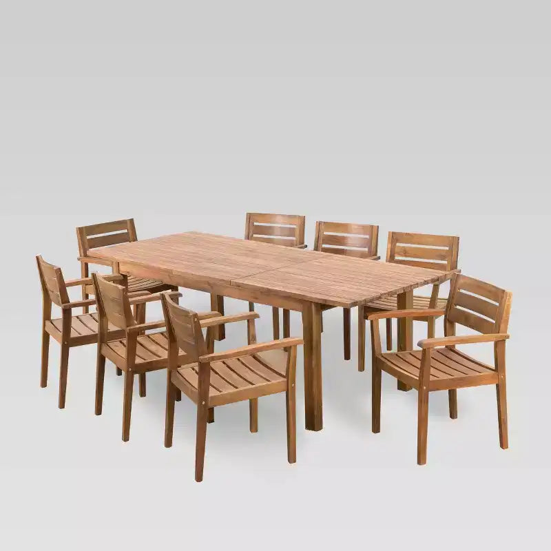 Set da pranzo Wilson da 9 pezzi in legno di acacia con tavolo da pranzo allungabile - Teak - Christopher Knight Home: Resistente alle intemperie, set da patio 8 posti