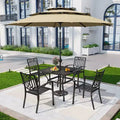 5pc Metal Indoor/Outdoor Square Dining Table with Arm Chairs & Umbrella Hole - Captiva Designs: Weather-Resistant Set