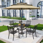 5pc Metal Indoor/Outdoor Square Dining Table with Arm Chairs & Umbrella Hole - Captiva Designs: Weather-Resistant Set