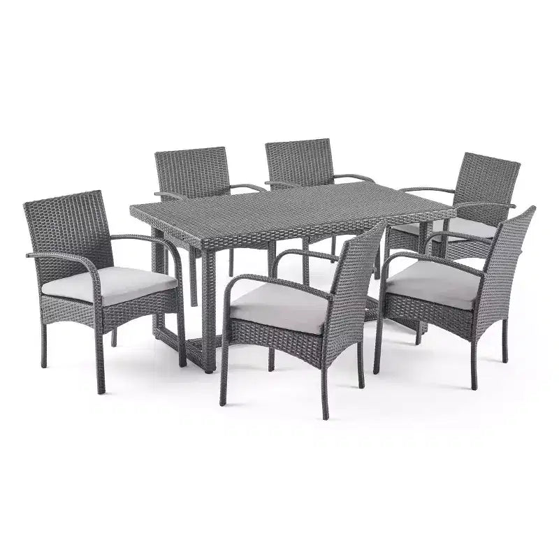 Set da pranzo Harlowe a 7 pezzi in vimini - Grigio/Grigio - Christopher Knight Home: Include 6 sedie a braccioli e piano del tavolo in HDPE