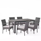 Elmar 7pc Wood & Wicker Expandable Dining Set - Dark Gray/Gray - Christopher Knight Home
