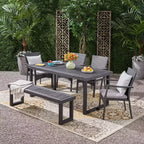 Garner 6pc Wood and Wicker Chair and Bench Dining Set Sandblast Dark Gray/Gray - Christopher Knight Home