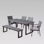Ensemble de salle à manger 6 pièces Garner en bois et osier avec chaises et banc Gris foncé sablé/Gris - Christopher Knight Home