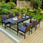 7pc Patio Dining Set with Expandable Rectangular Table & 6 PE Rattan Chairs - Captiva Designs: Weather-Resistant Outdoor Furniture