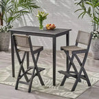 Polaris 3pc Wood and Wicker 45" Rectangular Bar Set Dark Gray - Christopher Knight Home: Acacia Frame, Weather-Resistant