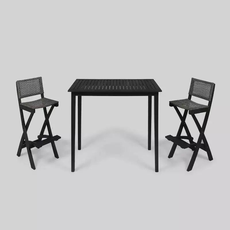 Set da bar rettangolare a 3 pezzi in legno e vimini Polaris da 45" grigio scuro - Christopher Knight Home: Struttura in acacia, resistente alle intemperie