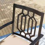 Set da pranzo da esterni in 7 pezzi con tavolo rettangolare con foro per ombrellone da 4 cm e sedie a braccioli girevoli a 360° con schienale fantasia - Captiva Designs
