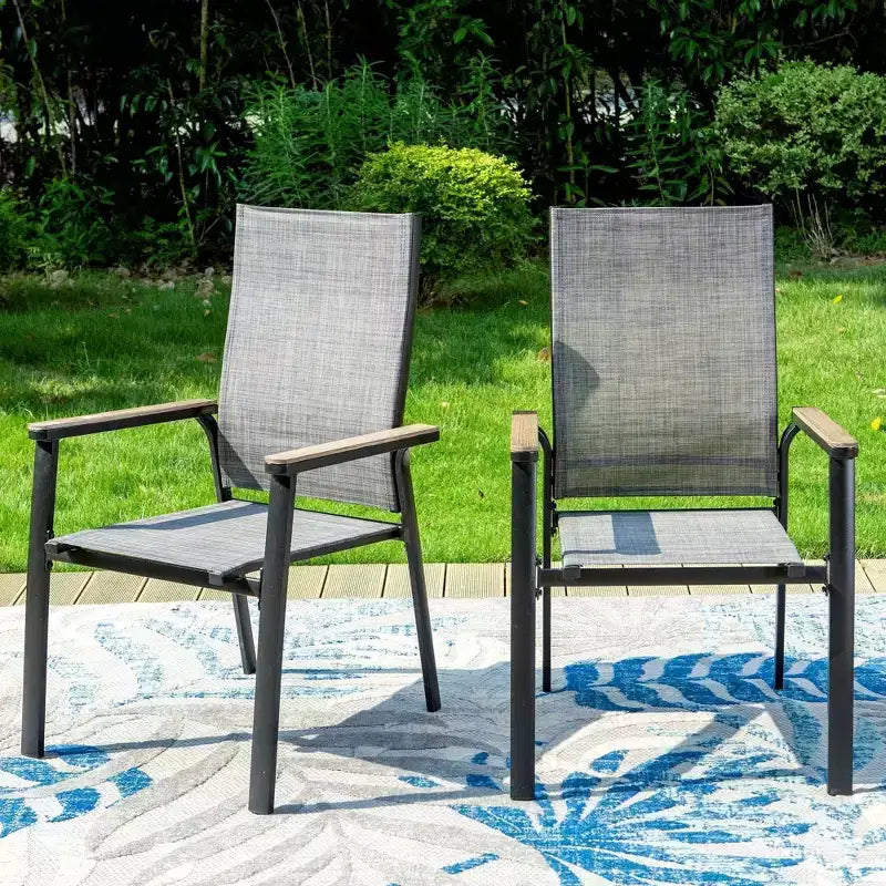 Set da pranzo da 5 pezzi per patio con tavolo quadrato in rete e sedie a fionda con telaio in alluminio - Captiva Designs: Set di mobili da esterno