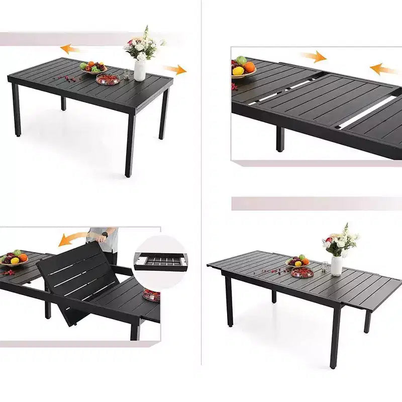 Set da pranzo da patio 9 pezzi con tavolo in acciaio allungabile e sedie a bracciolo girevoli a 360° - Captiva Designs: Set di mobili da esterno