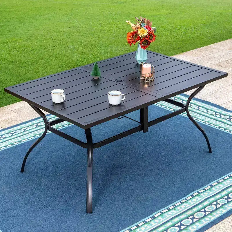 Set da patio 7 pezzi con tavolo in acciaio e sedie a sdraio girevoli a 360° - Captiva Designs: Set da esterno resistente alle intemperie