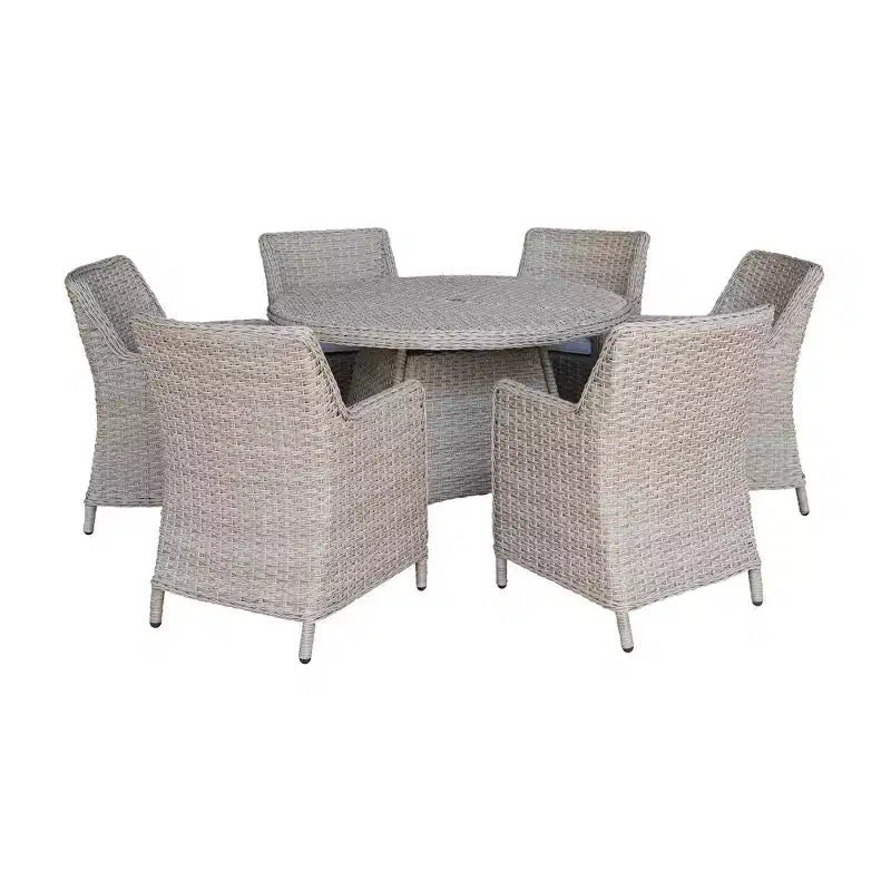 International Concepts 7pc Wicker Outdoor Patio Dining Set: Umbrella Hole, Aluminum Frame