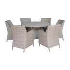International Concepts 7pc Wicker Outdoor Patio Dining Set: Umbrella Hole, Aluminum Frame