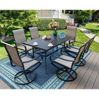 7pc Patio Dining Set with Rectangle Table with 1.57" Umbrella Hole and Steel 360 Swivel Padded Arm Chairs - Captiva Designs