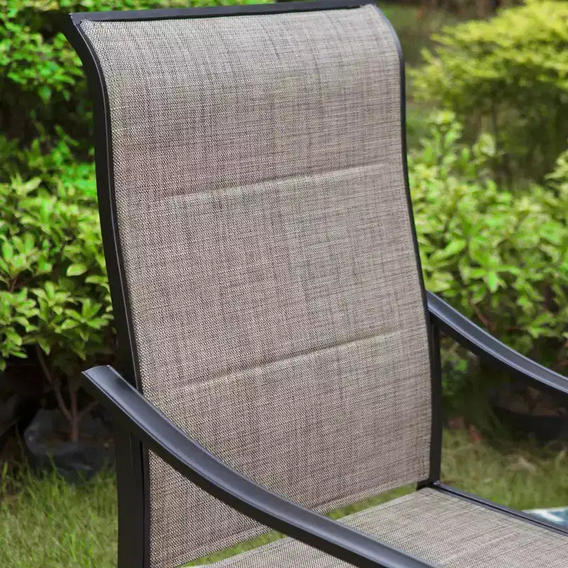 Set da pranzo da 7 pezzi per esterni con tavolo rettangolare con foro per ombrellone da 4 cm e sedie a braccioli imbottite girevoli a 360° in acciaio - Captiva Designs