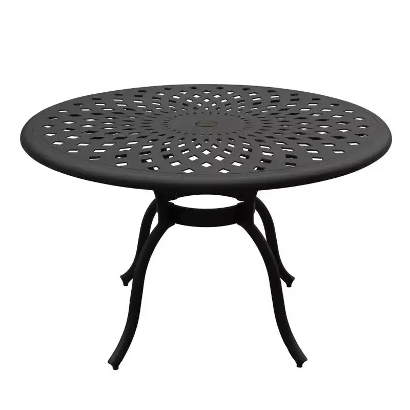 Set da pranzo da 5 pezzi per patio con tavolo rotondo da esterno moderno e ornato in alluminio a rete da 48" e sedie di lusso - Nero - Oakland Living: Resistente alle intemperie