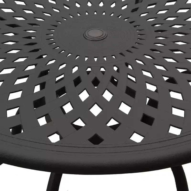 Set da pranzo da 5 pezzi per patio con tavolo rotondo da esterno moderno e ornato in alluminio a rete da 48" e sedie di lusso - Nero - Oakland Living: Resistente alle intemperie
