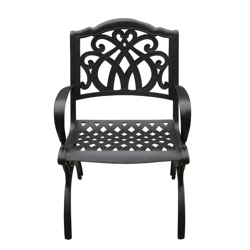 Set da pranzo da 5 pezzi per patio con tavolo rotondo da esterno moderno e ornato in alluminio a rete da 48" e sedie di lusso - Nero - Oakland Living: Resistente alle intemperie