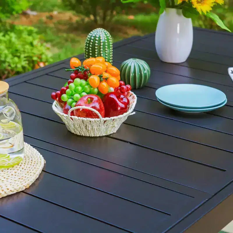 Set da pranzo da patio 7 pezzi con tavolo allungabile in acciaio e sedie a sdraio girevoli a 360° - Captiva Designs: Set di mobili da esterno